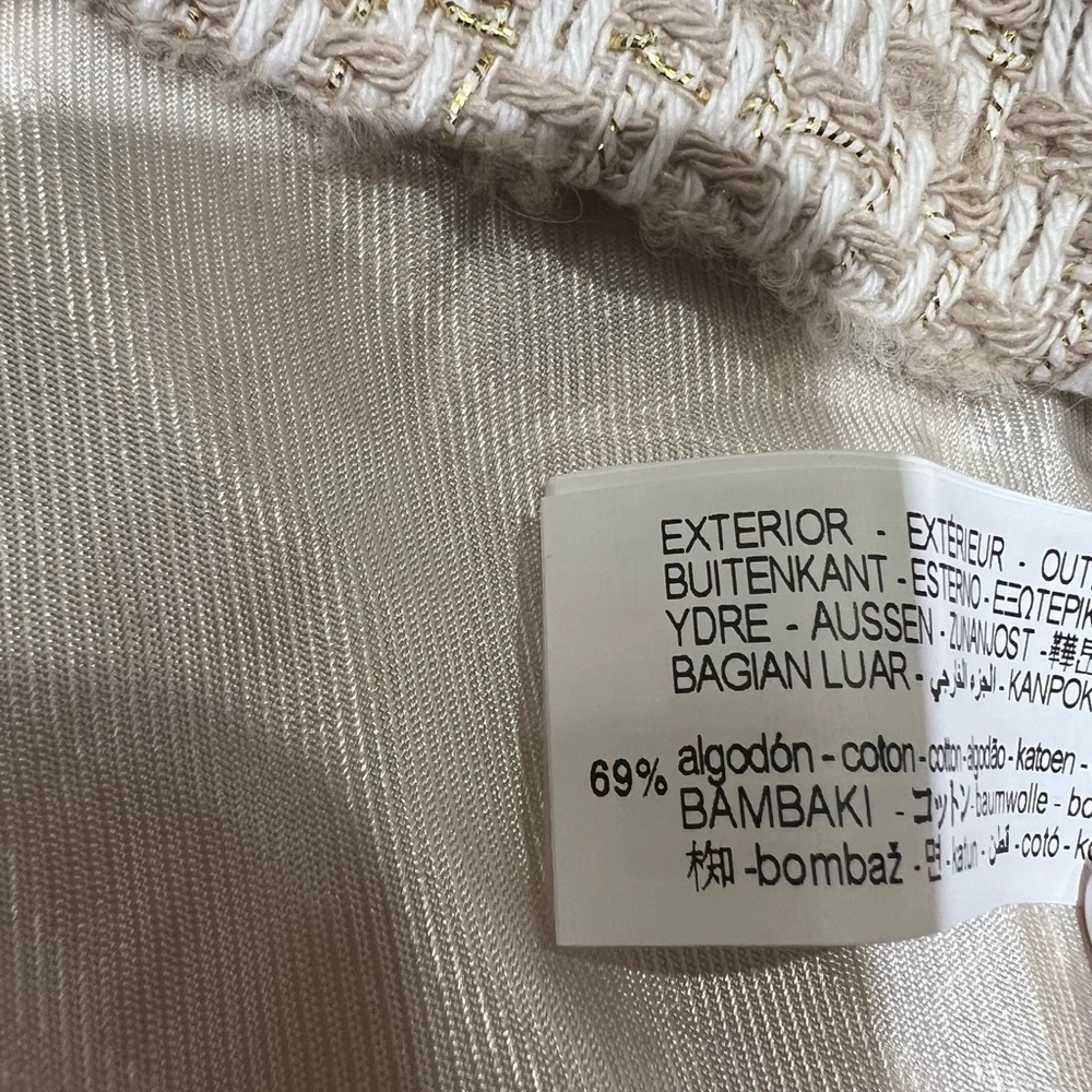 ZARA TWEED STRUCTURED SHORT BLAZER WOOL BLEND LIMITED EDITION -Tan Beige Small